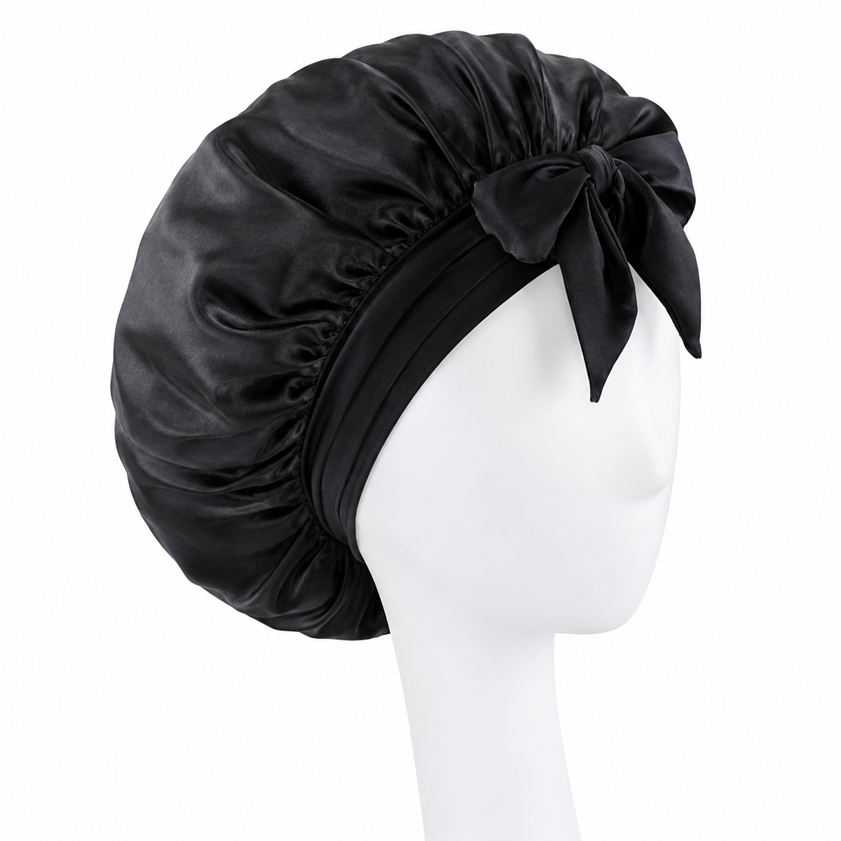 Bonnet Night Tie Khali noué sur la tête, coloris Noir, photo studio
