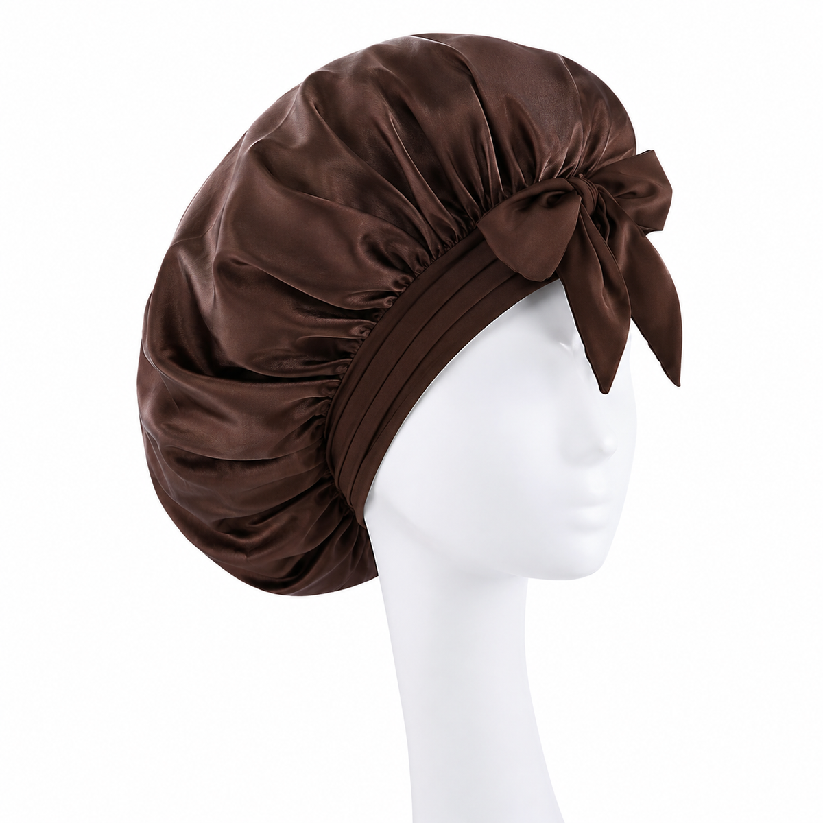 Bonnet Night Tie Khali noué sur la tête, coloris Marron, photo studio