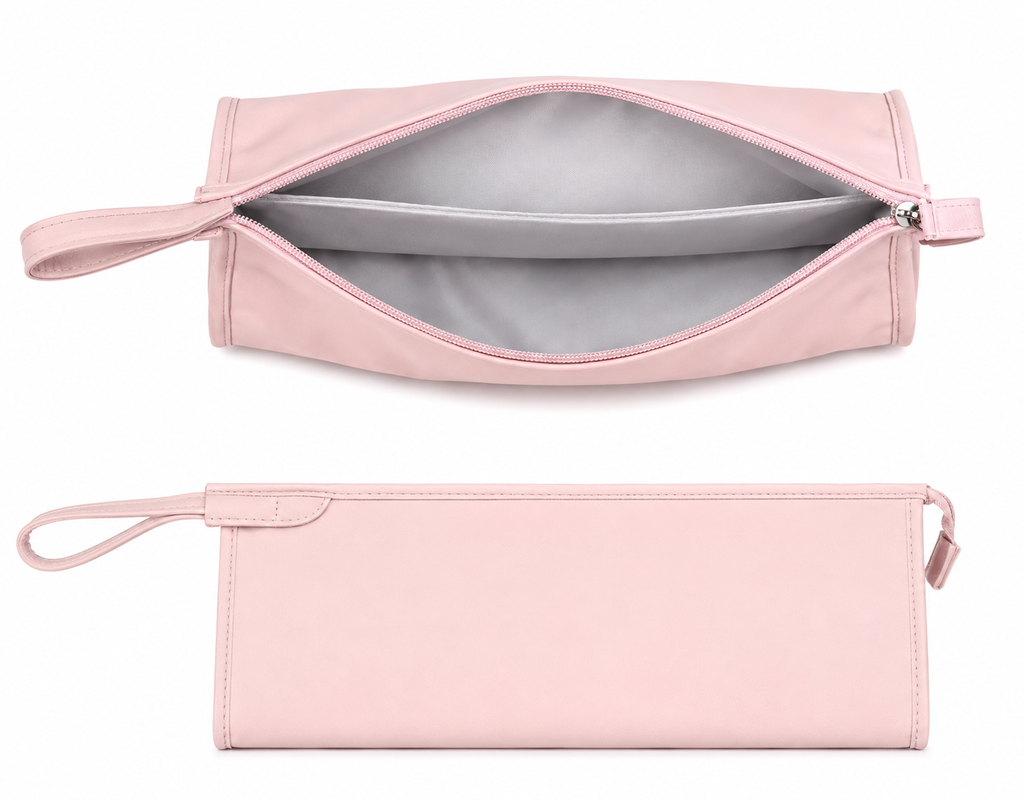 Trousse Khali Case, coloris Rose, intérieur et côté, photo studio